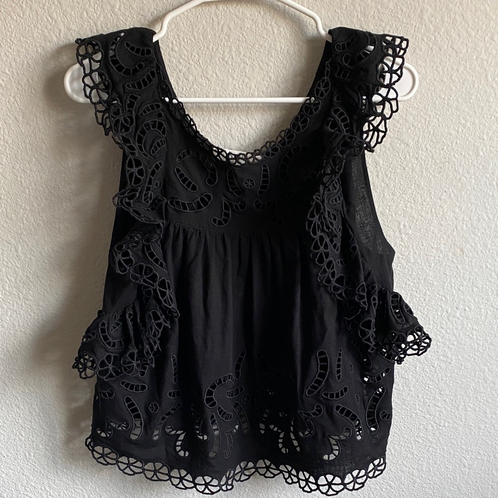 Sea New York Black Eyelet Ruffle Blouse